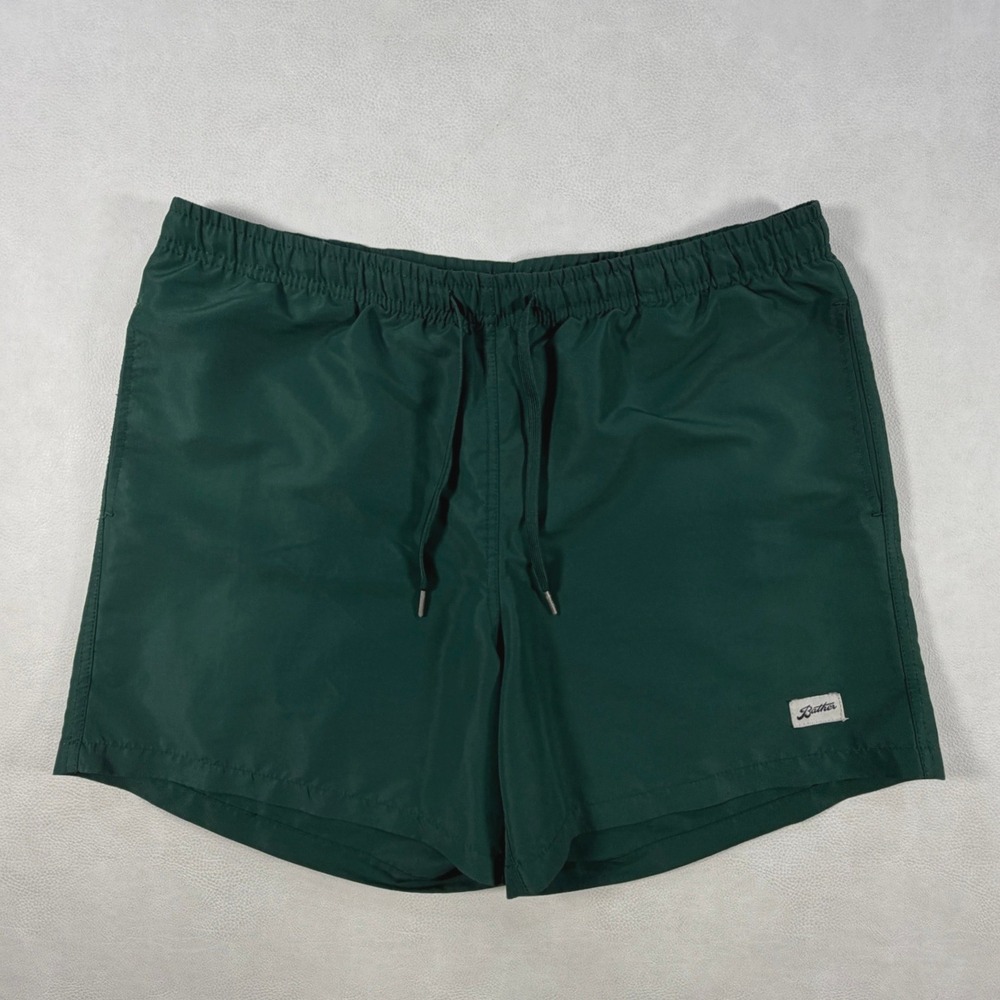 Bather Mens Large Swim Trunks Forest Green Drawstring Shorts No Lining